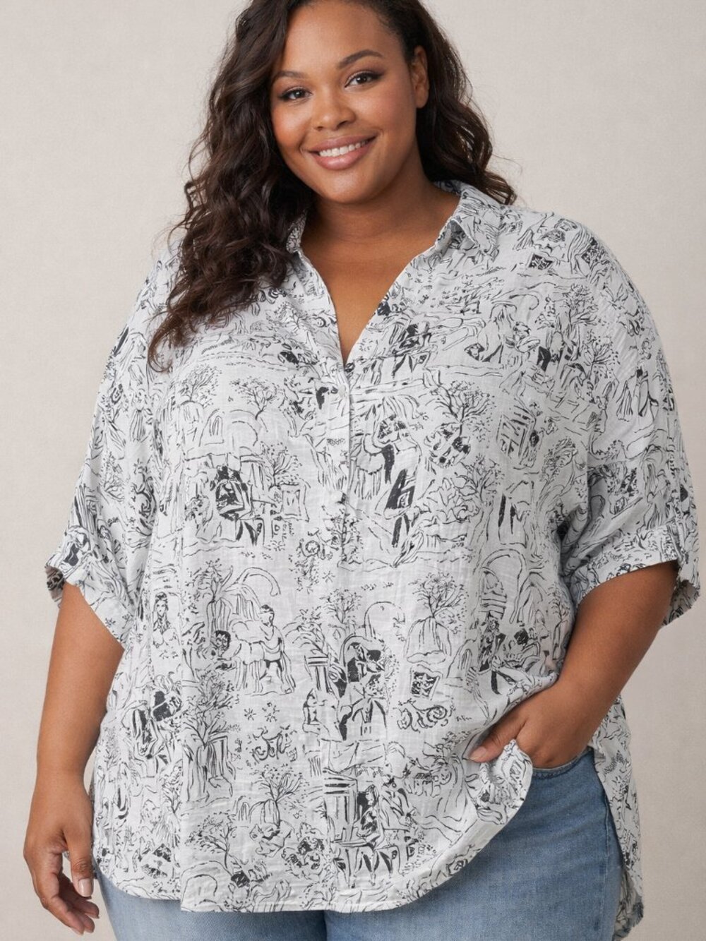 Isaac Mizrahi Linen Blend V-Neck Top | Size 2X